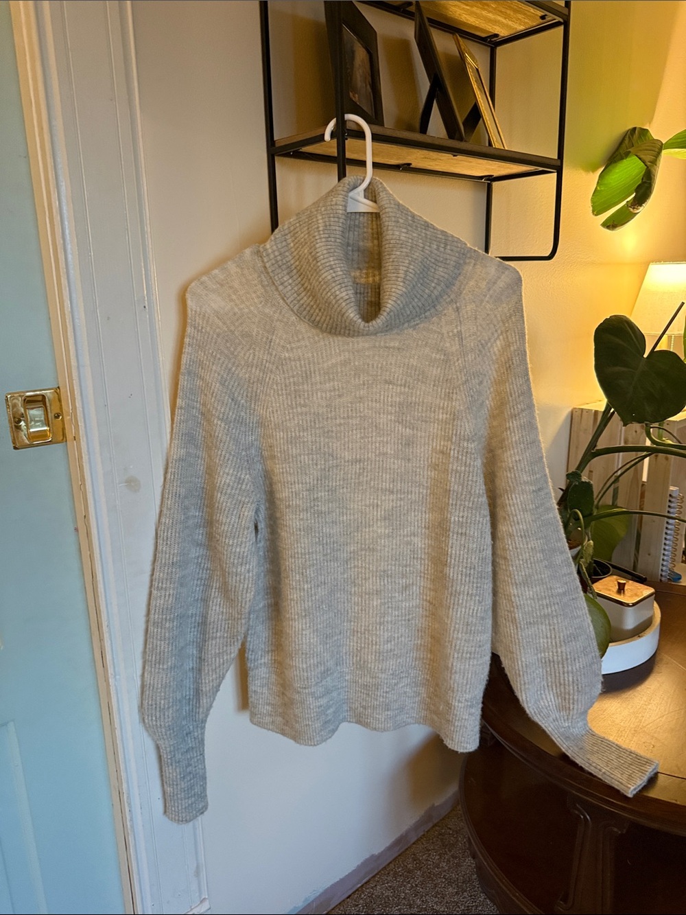 Quince Light Gray Ribbed Turtleneck Sweater